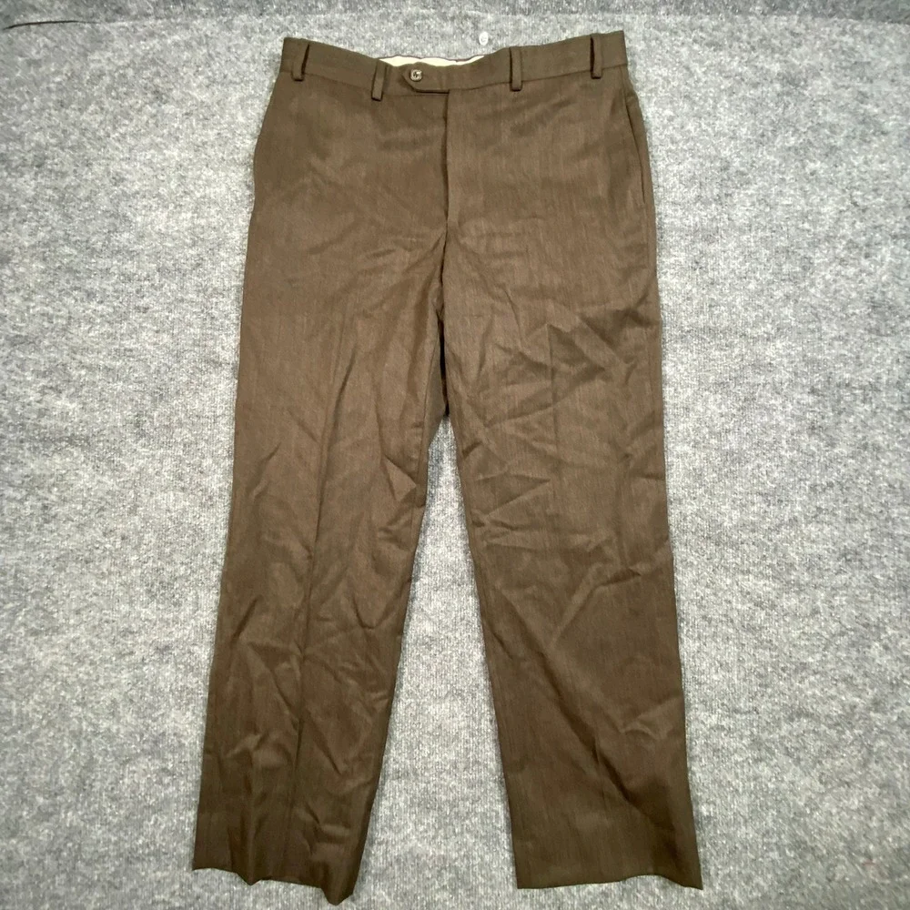 Brooks Brothers Madison Fit Brown Wool‎ Dress Pants Mens 35x30 Straight Leg